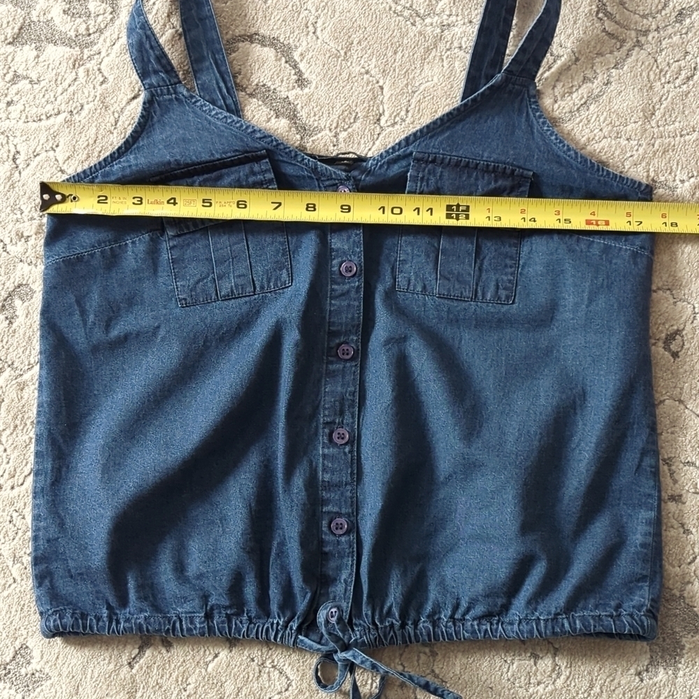 Derek Heart Denim Top Drawstring Tie Waist Button Up Size Small - Picture 8 of 12